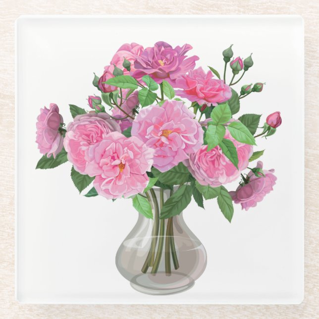Dessous-de-verre En Verre Roses Dessous de verre en verre (Devant)