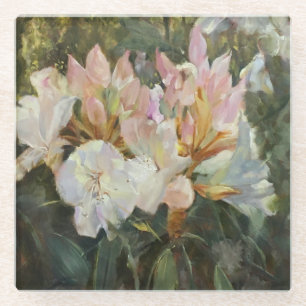 Dessous-de-verre En Verre Roses et blancs Rhododendrons Roses et Bleus vert 