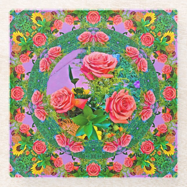 Dessous-de-verre En Verre Roses roses (Devant)