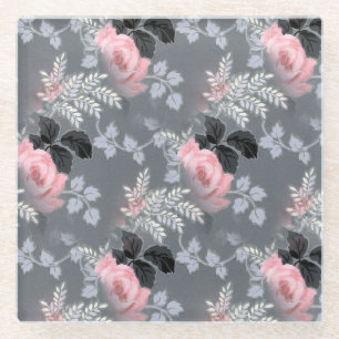 Dessous-de-verre En Verre Roses roses sur Arrière - plan gris