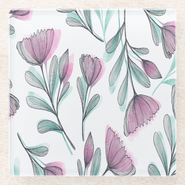 Dessous-de-verre En Verre Roses violets (Devant)