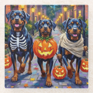 Dessous-de-verre En Verre Rottweiler faisant Trick-or-Treat dans des costume