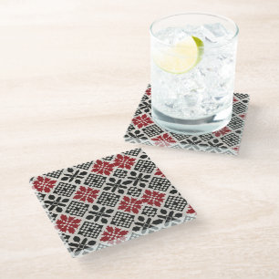 Dessous-de-verre En Verre Rouge noir blanc géométrique Keffiyeh Motif folklo