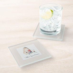 Dessous-de-verre En Verre Rouge Pêche Floral Papillon Suivez Vos Rêves