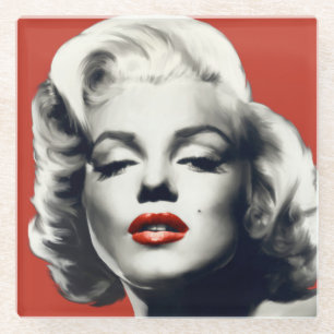 Dessous-de-verre En Verre Rouge sur les lèvres rouges Marilyn