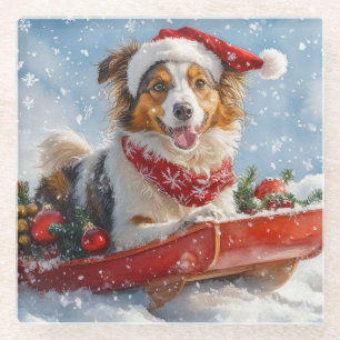 Dessous-de-verre En Verre Rough Collie Dog in Sledge Let Snow Christmas