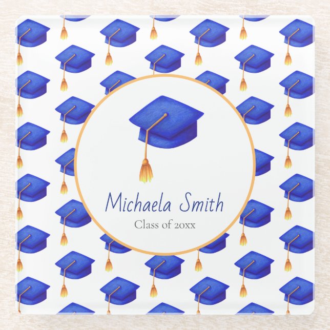 Dessous-de-verre En Verre Royal Blue High School Graduation personnalisée (Devant)