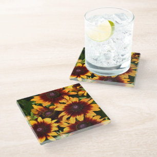 Dessous-de-verre En Verre Rudbeckias jaune et bronze Floral