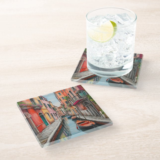 Dessous-de-verre En Verre Rue aquarelle à Venise (Incliné)