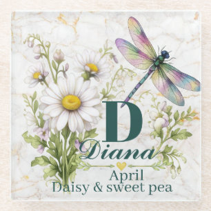 Dessous-de-verre En Verre Sac à main Dragonfly Monogramme Fleur de naissance