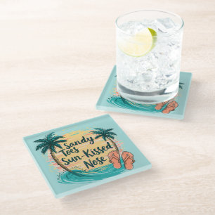 Dessous-de-verre En Verre Sandy Toes Soleil Baisé Nez Plage Esthétique