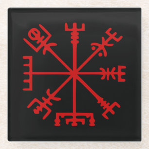 Dessous-de-verre En Verre Sang Rouge Vegvísir (Viking Compass)
