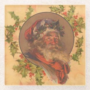 Dessous-de-verre En Verre Santa Claus Noël Portrait Vintage