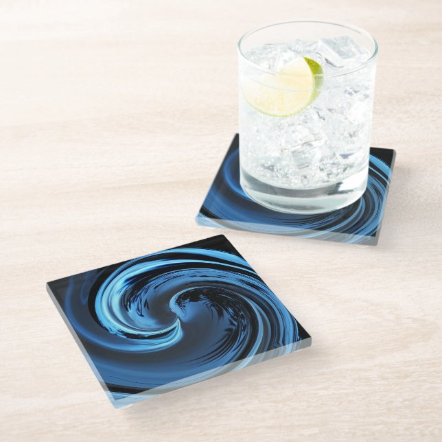 Dessous-de-verre En Verre Sapphire Blue Island Wave (Incliné)
