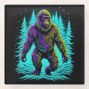 Dessous-de-verre En Verre Sasquatch Bigfoot en Turquoise et noir