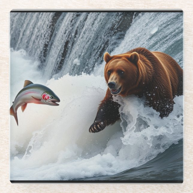 Dessous-de-verre En Verre Saumon de prise d'ours grizzli (Devant)