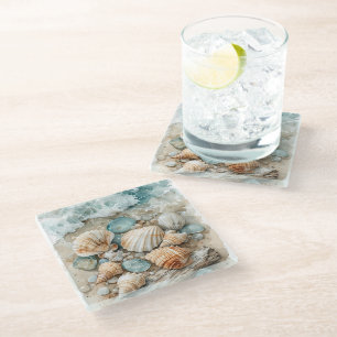 Dessous-de-verre En Verre Scène de bois flotté à l'aquarelle des mers côtièr
