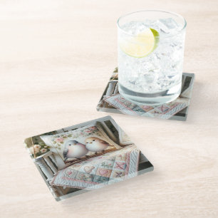 Dessous-de-verre En Verre Scène de courtepointe florale de tourtereaux Cotta