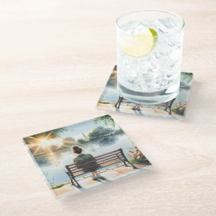 Dessous-de-verre En Verre Scène de lac aux reflets de coucher de soleil