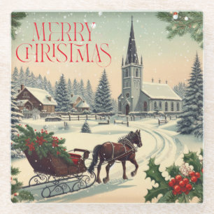 Dessous-de-verre En Verre Scène de Noël classique/Vintage