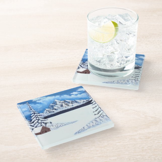 Dessous-de-verre En Verre Scène hivernale (Incliné)