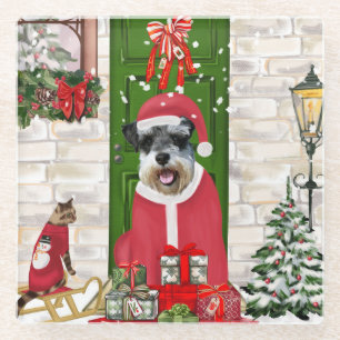 Dessous-de-verre En Verre Schnauzer Chien Noël