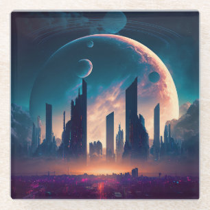 Dessous-de-verre En Verre Science-fiction Cyberpunk Space City
