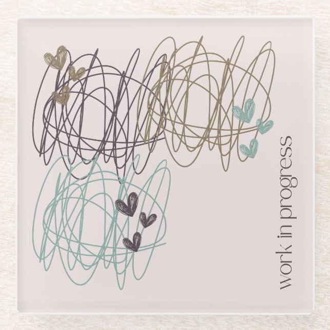 Dessous-de-verre En Verre Scribble et coeurs - Travail en cours (Devant)