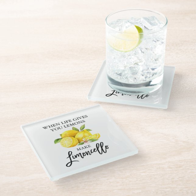 Dessous-de-verre En Verre Script de brosse moderne Aquarelle Lemons Limoncel (Incliné)
