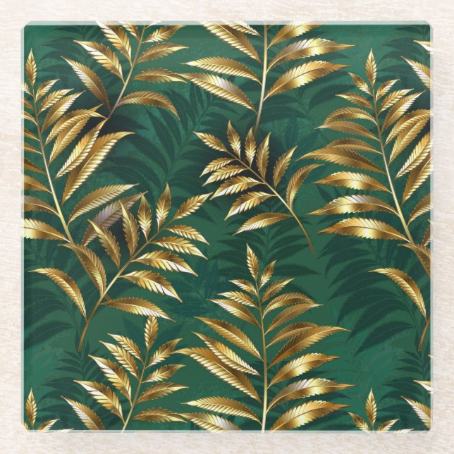 Dessous-de-verre En Verre Seamless pattern with golden ferns (Devant)