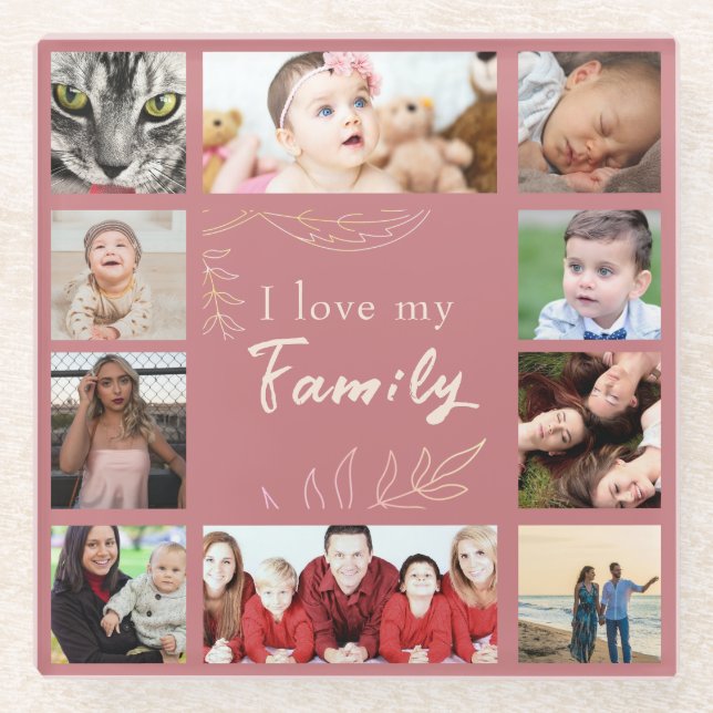 Dessous-de-verre En Verre Sentimental tendance J'aime ma famille Collage pho (Devant)