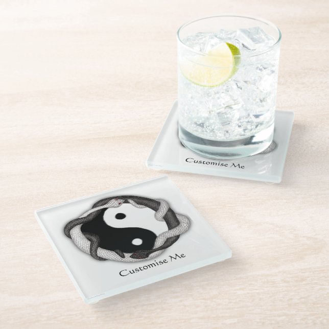 Dessous-de-verre En Verre Serpents double (blanc/noir) (Incliné)