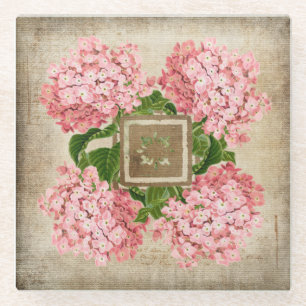 Dessous-de-verre En Verre Set de dessous de verre Pink Hydrangea Clusters II