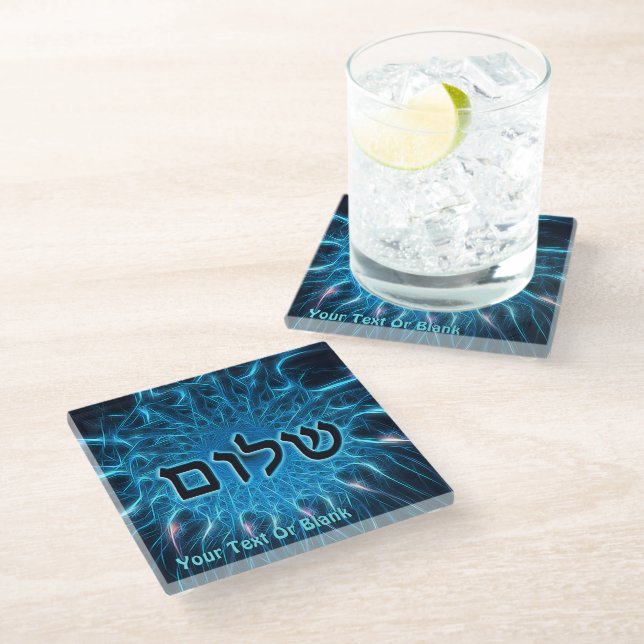 Dessous-de-verre En Verre Shalom Sur Fractage Bleu (Incliné)