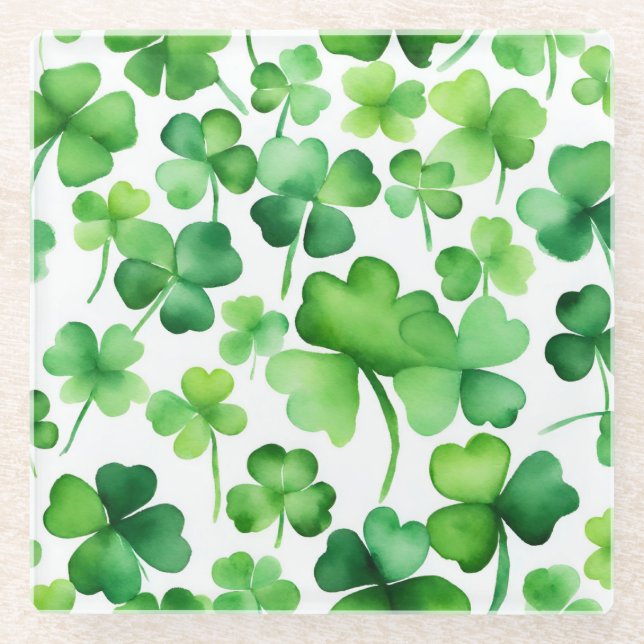 Dessous-de-verre En Verre Shamrock vert aquarelle (Devant)