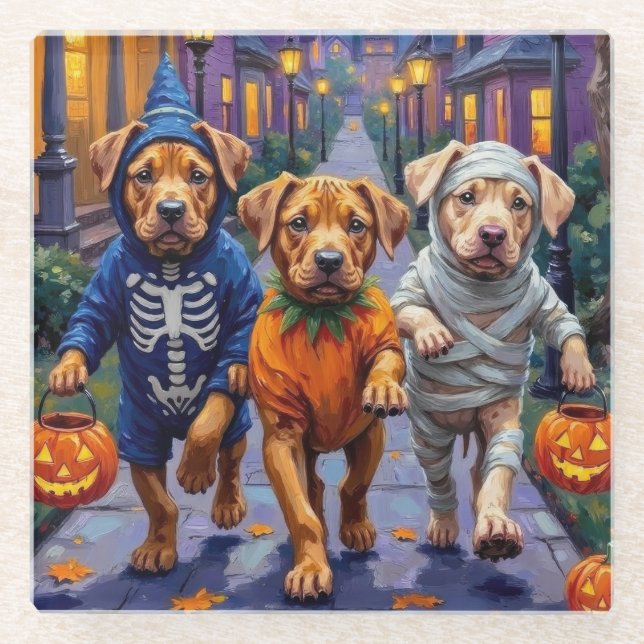 Dessous-de-verre En Verre Shar Pei Dogs Trick-or-Treating Halloween Costumes (Devant)