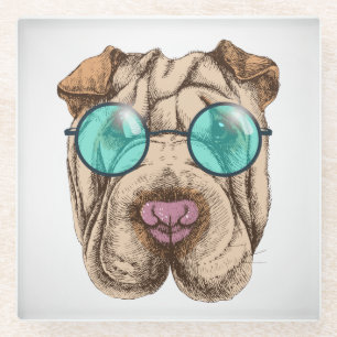 Dessous-de-verre En Verre Sharpei dans les lunettes de soleil