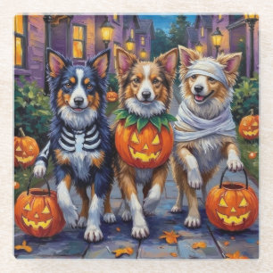 Dessous-de-verre En Verre Shetland Sheepdogs en costumes d'Halloween