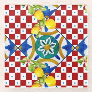 Dessous-de-verre En Verre Sicilia, mayólica, azulejos, servilleta de limones