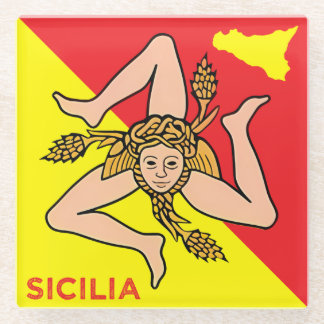Dessous-de-verre En Verre Sicilia Trinacria Sicilian Flag design 