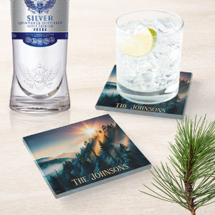 Dessous-de-verre En Verre Signature du coucher du soleil de montagne