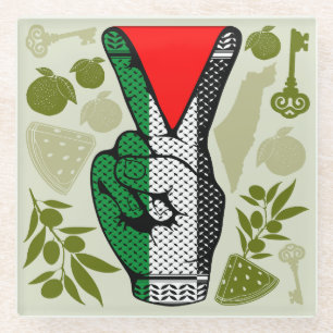 Dessous-de-verre En Verre Signe de victoire à la main Résistance Symbole Tri