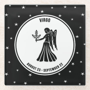 Dessous-de-verre En Verre Signe Zodiac Virgo, Dessous de verre en verre noir