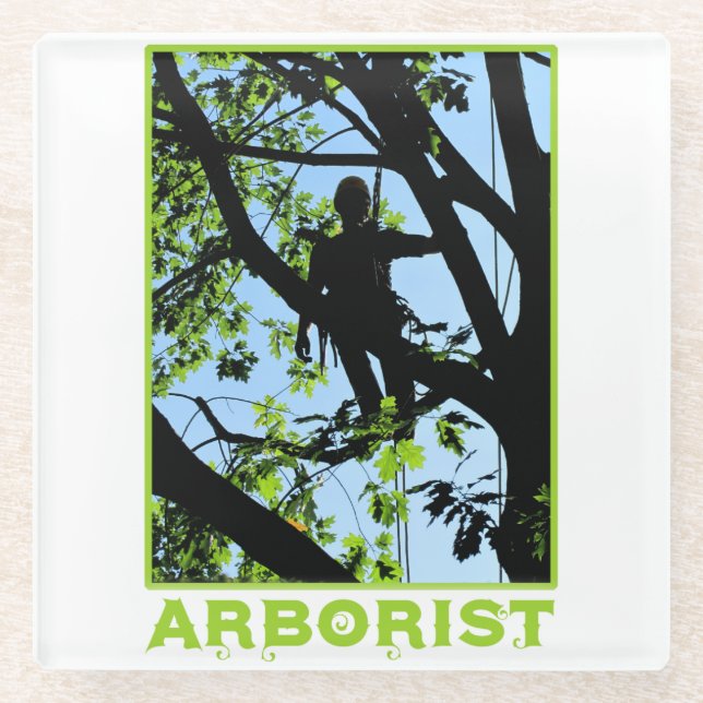 Dessous-de-verre En Verre Silhouette de grimpeur d'arbre : Arboriste (Devant)
