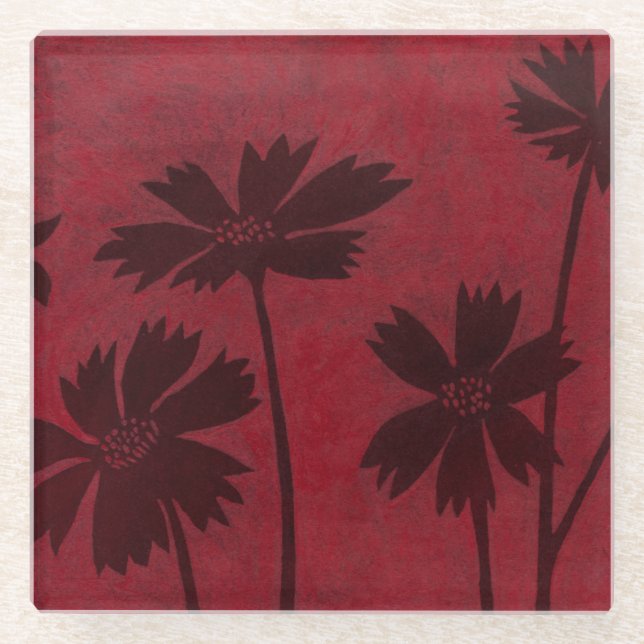 Dessous-de-verre En Verre Silhouettes de Flowerhead sur l'arrière - plan (Devant)