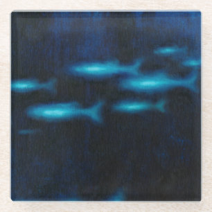 Dessous-de-verre En Verre Silhouettes de poisson bleu translucide