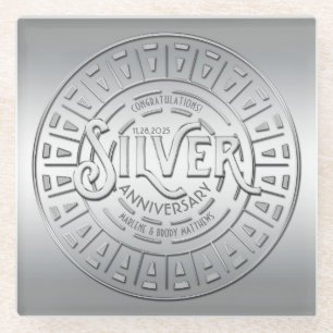 Dessous-de-verre En Verre Silver Wedding Anniversary Art Deco Great Gatsby