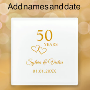 Dessous-de-verre En Verre Simple élégante coutume Golden 50th Anniversary