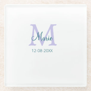 Dessous-de-verre En Verre simple minimum ajouter nom monogramme violet vert 