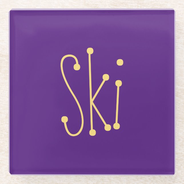 Dessous-de-verre En Verre SKI Festive Whimsical Text Royal Purple Arrière -  (Devant)